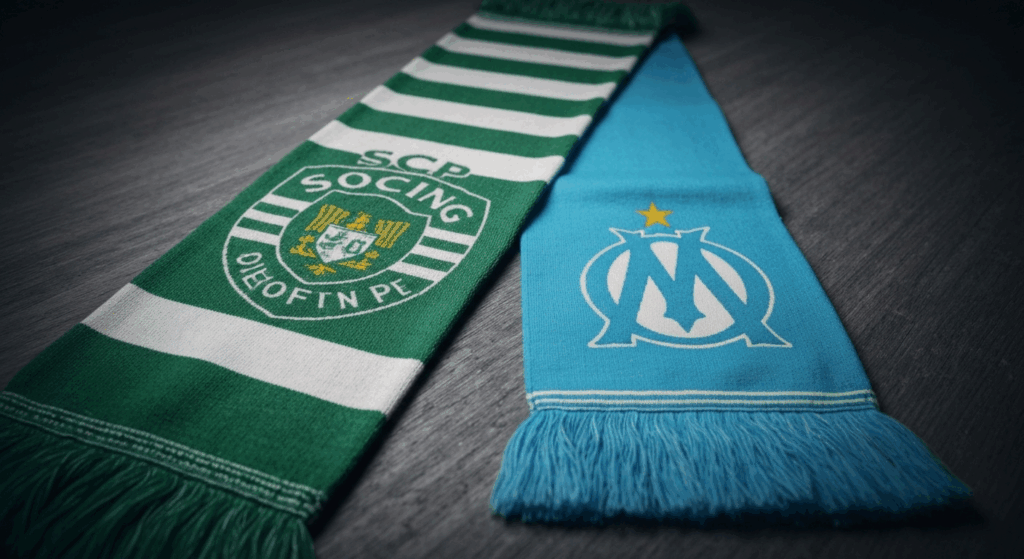 Khăn quàng cổ của hai đội, thể hiện sự kình địch trong trận Sporting đấu với Marseille.