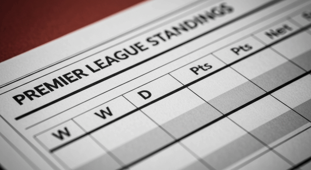 Bảng xếp hạng Premier League trên một tờ báo thể thao, thể hiện tác động của kết quả bóng đá Anh.